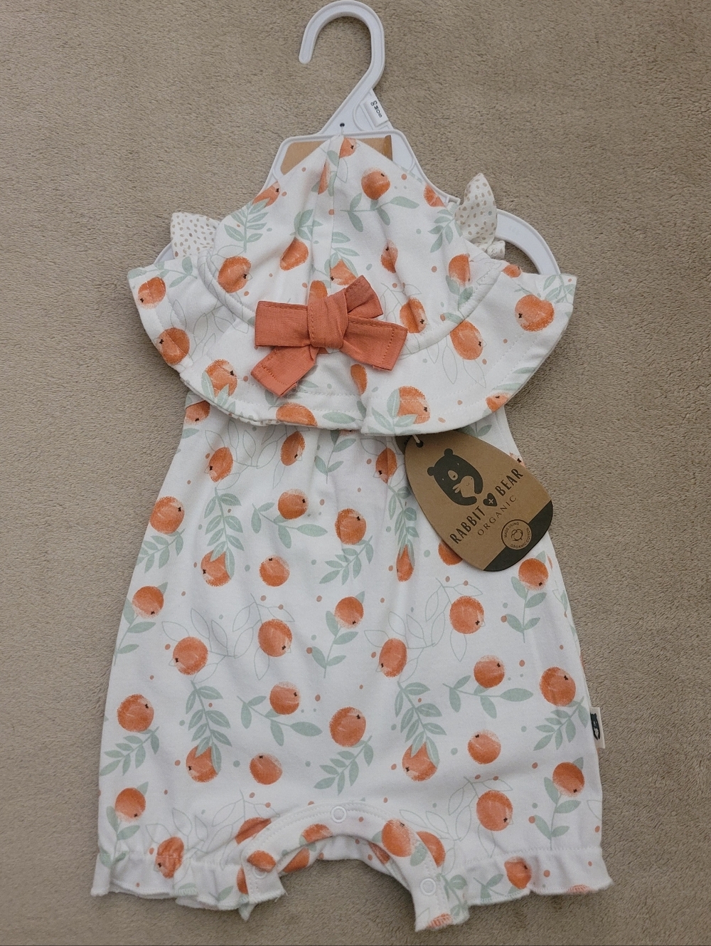 Rabbit+Bear Baby Girl Organic Cotton Citrus Bubble Romper Size 0-3 Months 2pcs